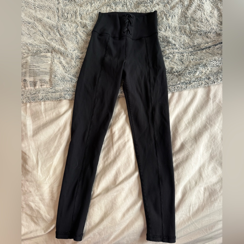 Black High-Waist Lace-Up Leggings